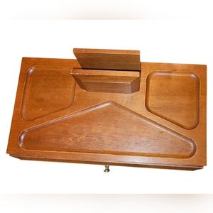 Vintage Wooden Men's Valet Jewelry Box, Multi-function Storage & Drawer